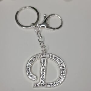 Letter D Initial D Alphabet D Rhinestone Silver Key Chain Bag Charm